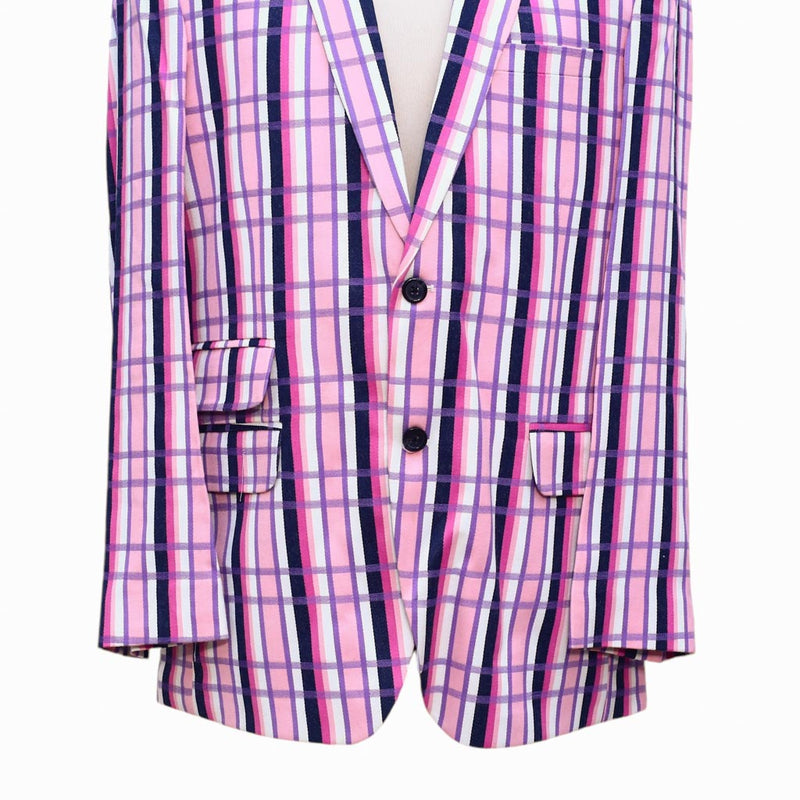 Mens Blazer Pink Purple White Plaid Cotton Formal Party Jacket Wedding Sport Coat 42R