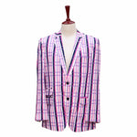 Mens Blazer Pink Purple White Plaid Cotton Formal Party Jacket Wedding Sport Coat 42R