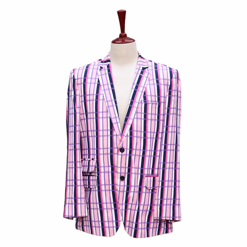 Mens Blazer Pink Purple White Plaid Cotton Formal Party Jacket Wedding Sport Coat 42R