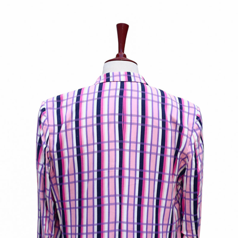Mens Blazer Pink Purple White Plaid Cotton Formal Party Jacket Wedding Sport Coat 42R