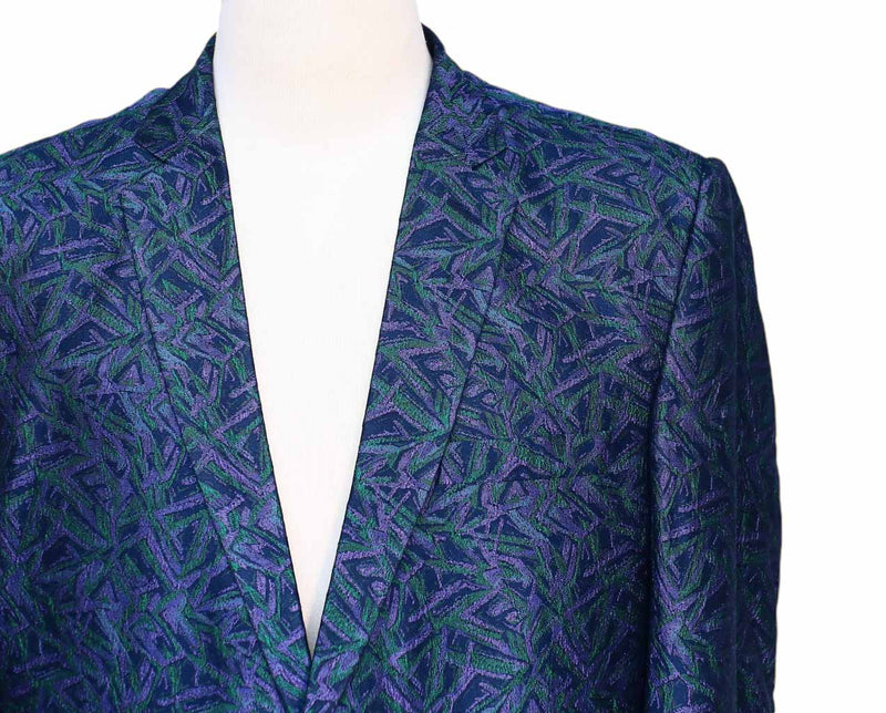 Mens Jacquard Blazer Blue Purple Green Floral Abstract Formal Party Jacket Sport Coat 42R