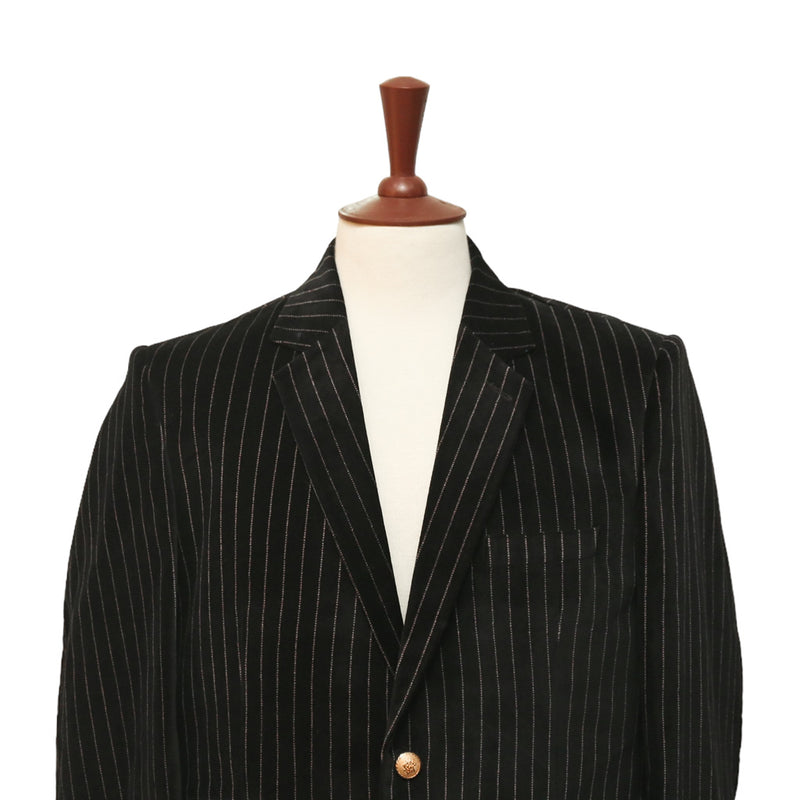 Mens Blazer Black Pinstripe Velvet Handmade Dress Formal Suit Jacket Wedding Sport Coat 44R