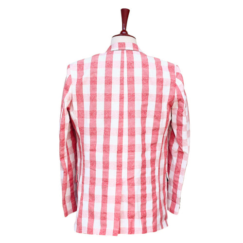 Mens Blazer Pink White Plaid Check Formal Party Jacket Wedding Sport Coat 42R