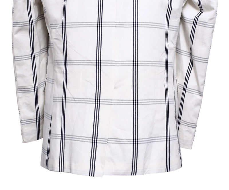 Mens Blazer White Blue Plaid Cotton Formal Party Jacket Wedding Sport Coat 42R
