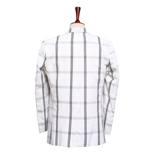 Mens Blazer White Blue Plaid Cotton Formal Party Jacket Wedding Sport Coat 42R