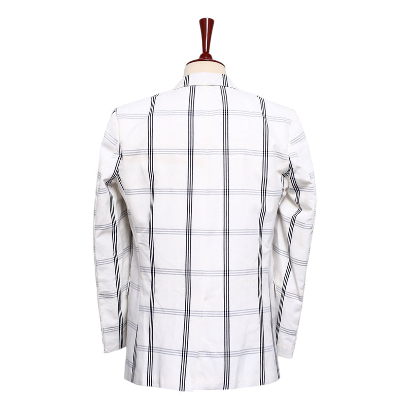 Mens Blazer White Blue Plaid Cotton Formal Party Jacket Wedding Sport Coat 42R