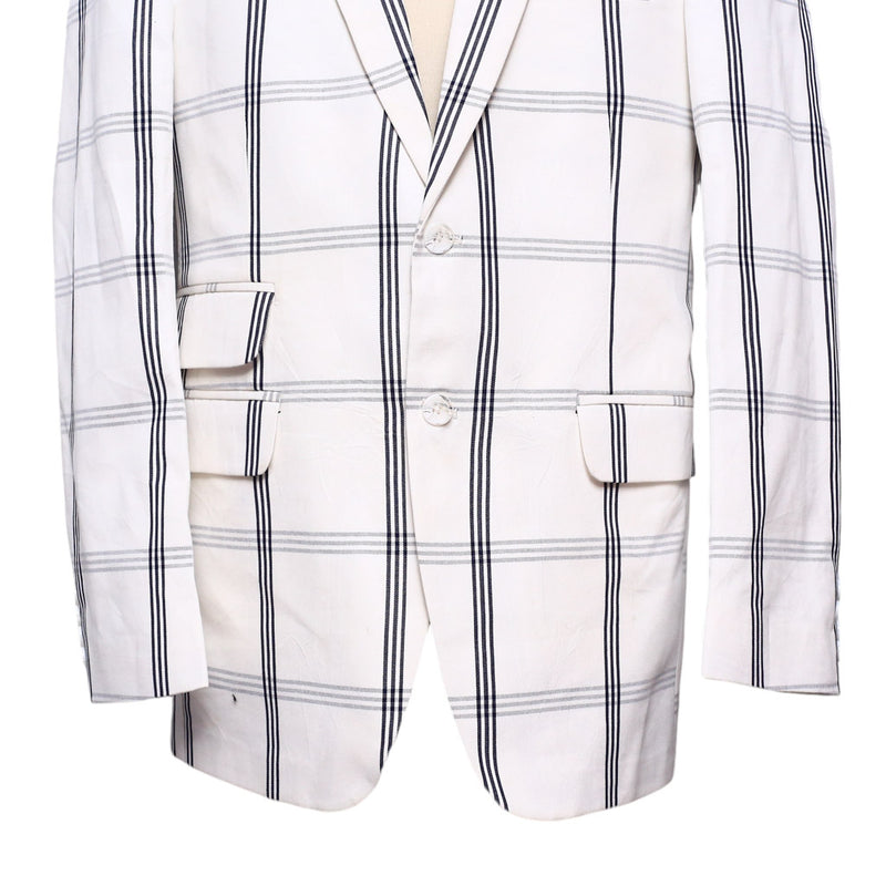 Mens Blazer White Blue Plaid Cotton Formal Party Jacket Wedding Sport Coat 42R