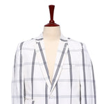 Mens Blazer White Blue Plaid Cotton Formal Party Jacket Wedding Sport Coat 42R