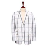 Mens Blazer White Blue Plaid Cotton Formal Party Jacket Wedding Sport Coat 42R