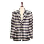 Mens Blazer Blue Beige Plaid Check Cotton 2 Button Dress Formal Suit Jacket Wedding Sport Coat 46R