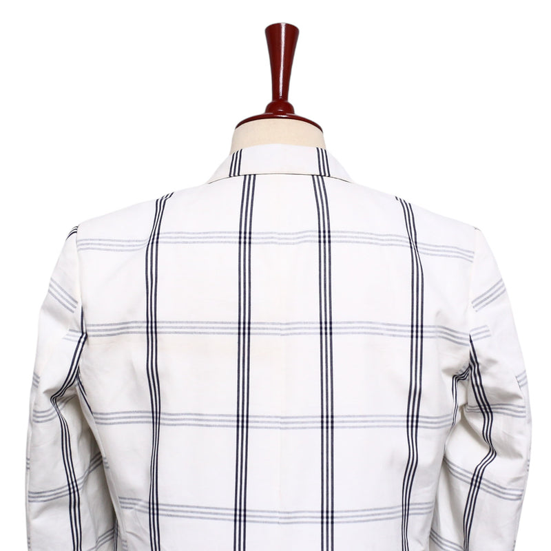 Mens Blazer White Blue Plaid Cotton Formal Party Jacket Wedding Sport Coat 42R