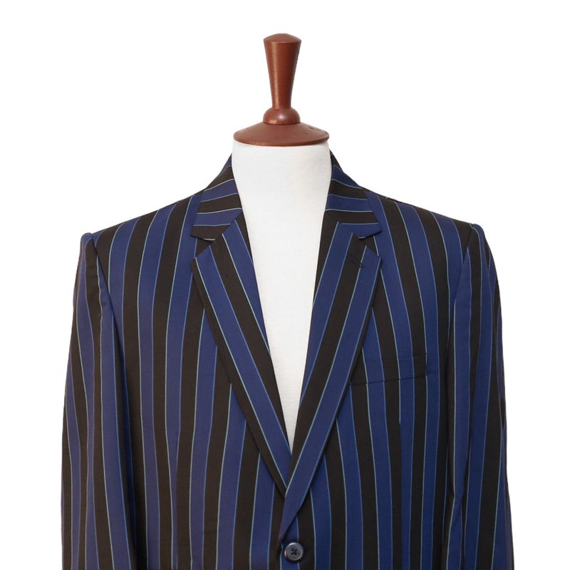Mens Blazer Blue Black Striped Wool 2 Button Dress Formal Suit Jacket Wedding Sport Coat 44R