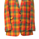 Mens Blazer Orange Yellow Green Plaid Check Wool Dress Formal Suit Jacket Wedding Sport Coat 44R