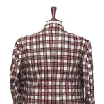 Mens Blazer Beige Red Plaid Check Cotton 2 Button Dress Formal Suit Jacket Wedding Sport Coat 46R