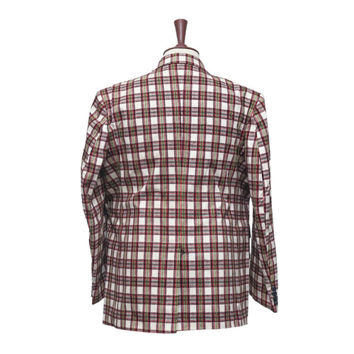 Mens Blazer Beige Red Plaid Check Cotton 2 Button Dress Formal Suit Jacket Wedding Sport Coat 46R