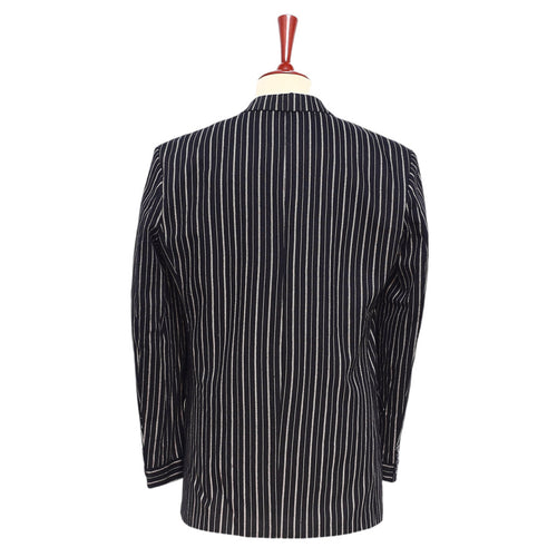 Mens Blazer Black Ivory Striped Cotton Formal Party Jacket Wedding Sport Coat 42R