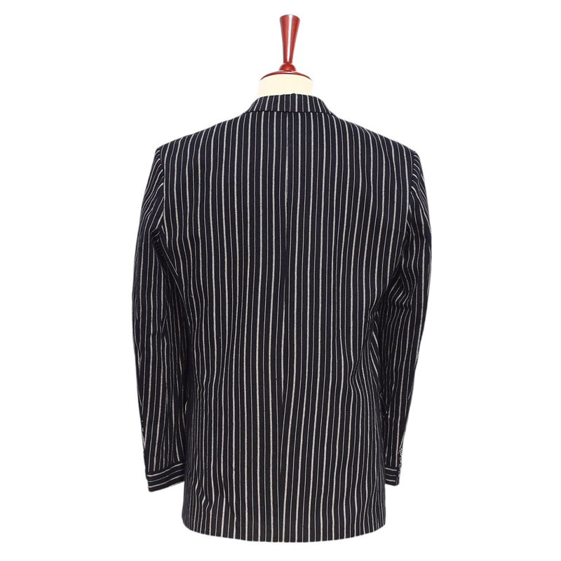 Mens Blazer Black Ivory Striped Cotton Formal Party Jacket Wedding Sport Coat 42R