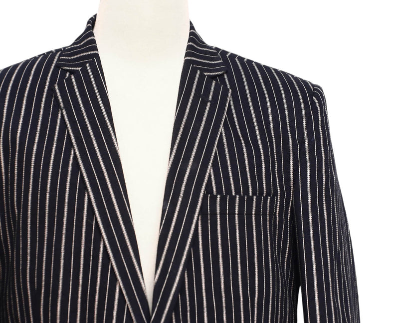 Mens Blazer Black Ivory Striped Cotton Formal Party Jacket Wedding Sport Coat 42R
