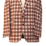 Mens Blazer Beige Red Plaid Check Cotton 2 Button Dress Formal Suit Jacket Wedding Sport Coat 46R