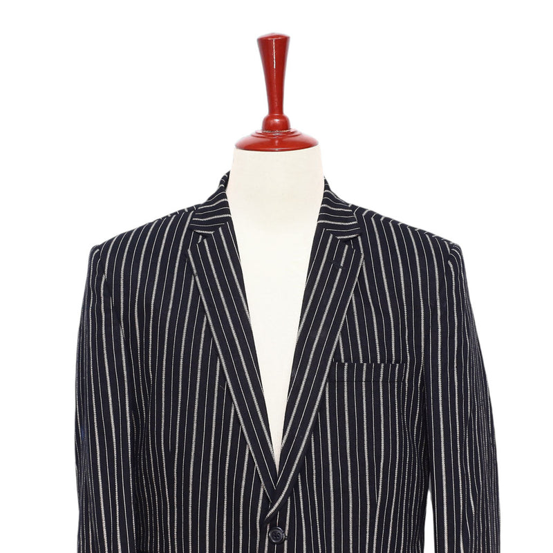 Mens Blazer Black Ivory Striped Cotton Formal Party Jacket Wedding Sport Coat 42R