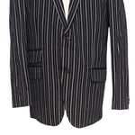 Mens Blazer Black Ivory Striped Cotton Formal Party Jacket Wedding Sport Coat 42R
