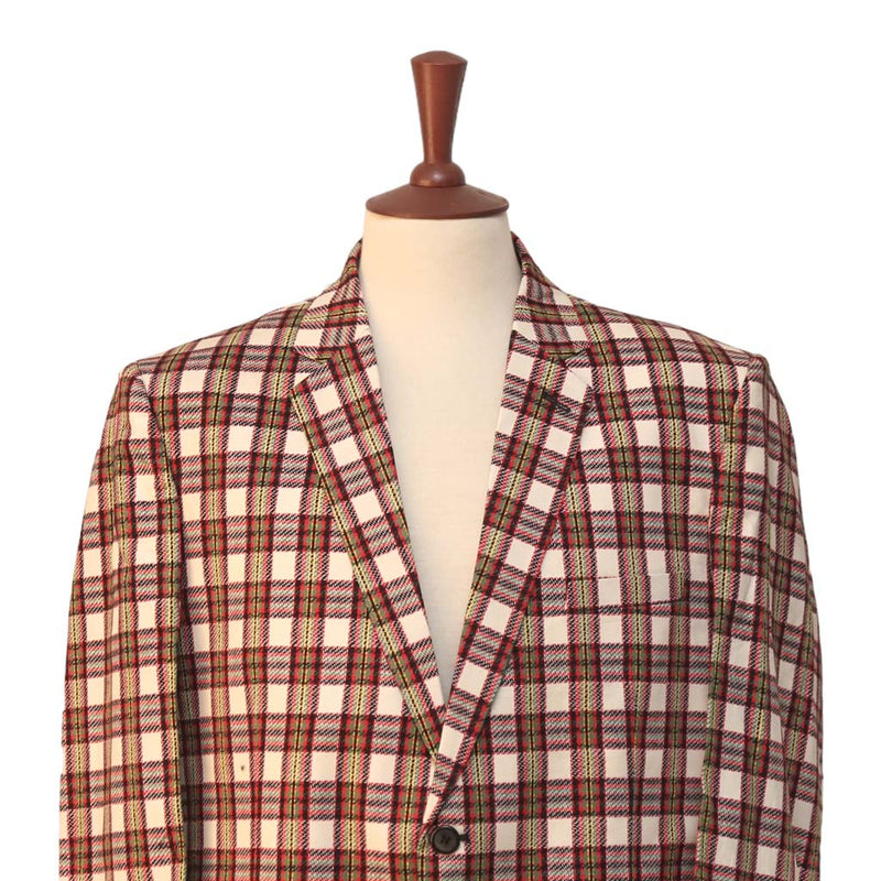 Mens Blazer Beige Red Plaid Check Cotton 2 Button Dress Formal Suit Jacket Wedding Sport Coat 46R