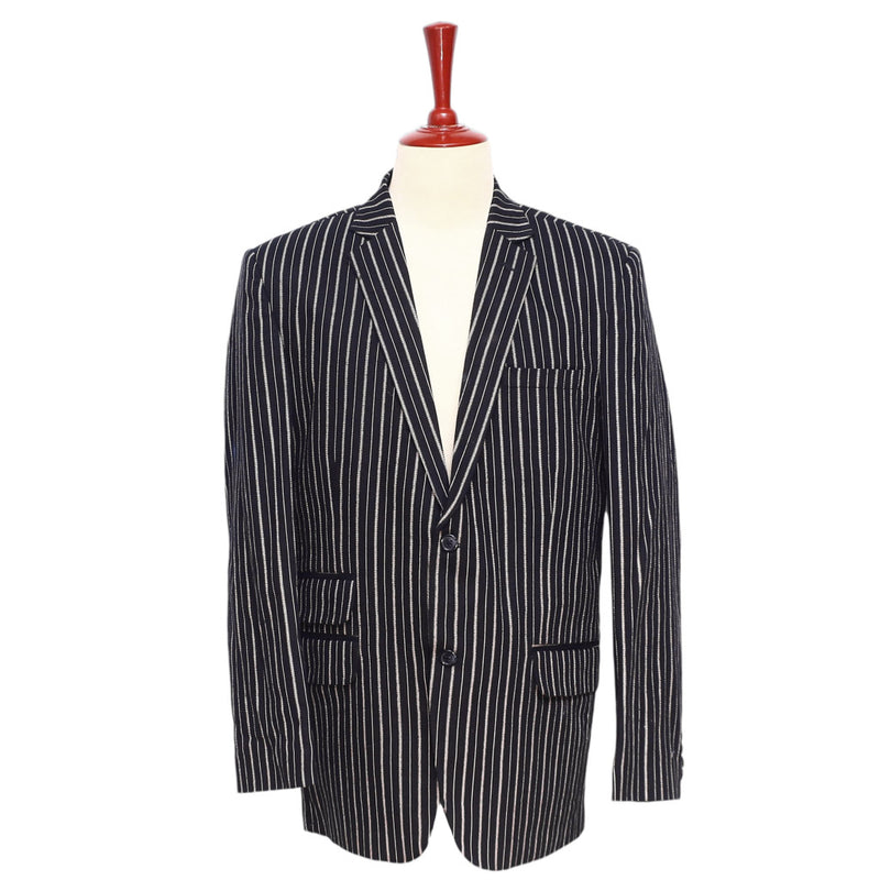 Mens Blazer Black Ivory Striped Cotton Formal Party Jacket Wedding Sport Coat 42R