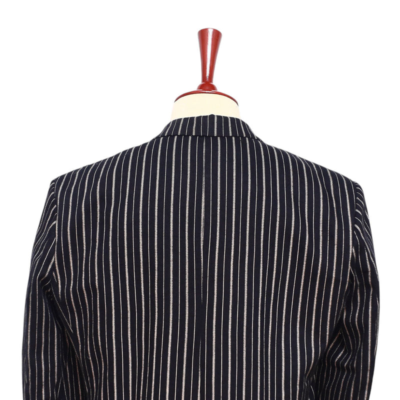 Mens Blazer Black Ivory Striped Cotton Formal Party Jacket Wedding Sport Coat 42R
