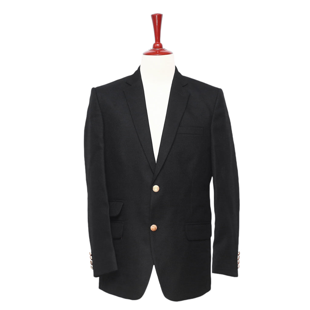 Mens Blazer Black 100% Wool Gold 2 Button Formal Suit Jacket Wedding Sport Coat 42r Mens Blazer Black 100% Wool Gold 2 Button Formal Suit Jacket Wedding Sport Coat 42r