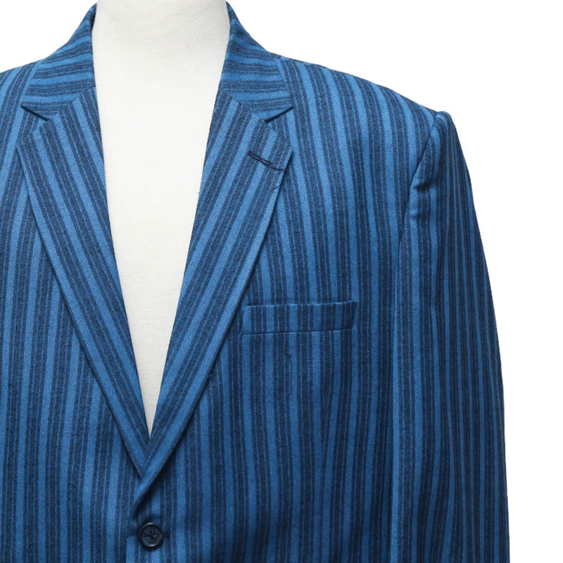 Mens Blazer Blue Striped Wool 2 Button Dress Formal Suit Jacket Wedding Sport Coat 48R