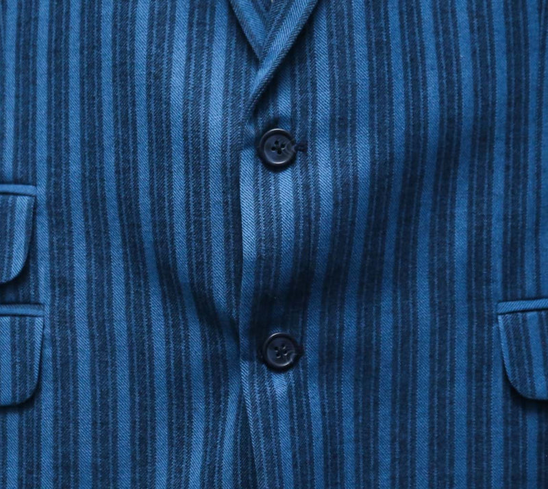 Mens Blazer Blue Striped Wool 2 Button Dress Formal Suit Jacket Wedding Sport Coat 48R