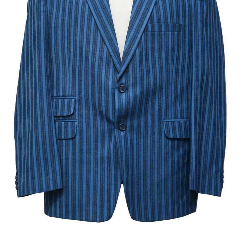 Mens Blazer Blue Striped Wool 2 Button Dress Formal Suit Jacket Wedding Sport Coat 48R