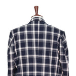 Mens Blazer Blue White Plaid Check Wool Handmade Dress Formal Suit Jacket Wedding Sport Coat 46R