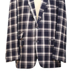Mens Blazer Blue White Plaid Check Wool Handmade Dress Formal Suit Jacket Wedding Sport Coat 46R