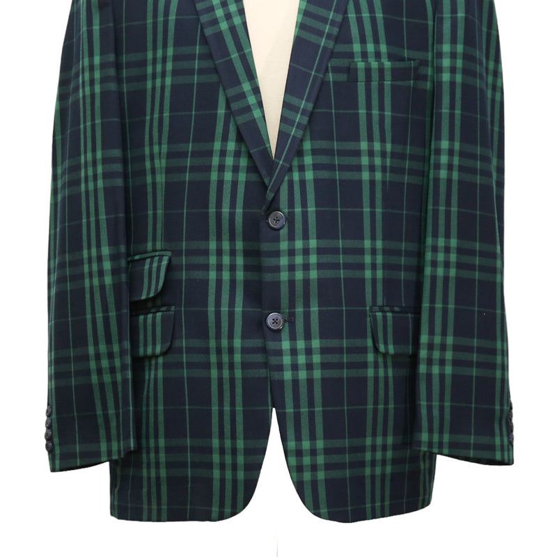 Mens Blazer Blue Green Plaid Check Wool Handmade Dress Formal Suit Jacket Sport Coat 46R
