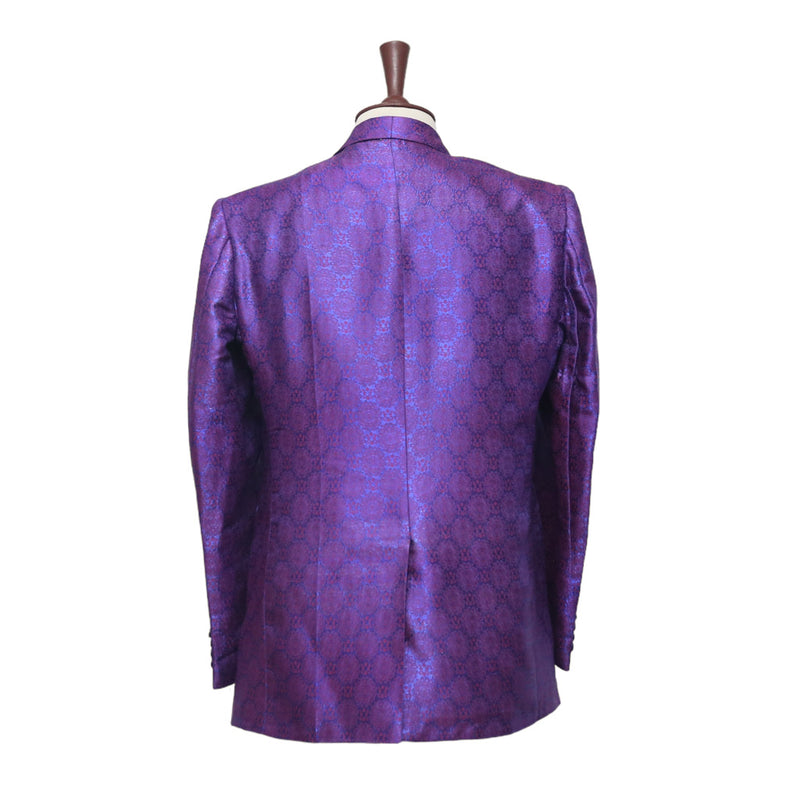 Mens Blazer Purple Geometric Silk Handmade Dress Formal Tuxedo Suit Jacket Sport Coat 44R