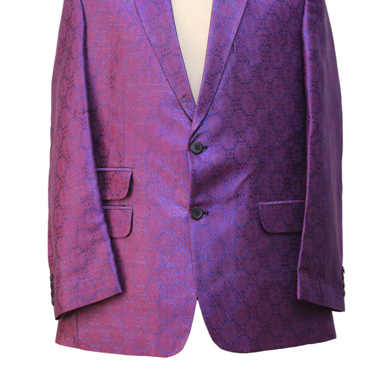 Mens Blazer Purple Geometric Silk Handmade Dress Formal Tuxedo Suit Jacket Sport Coat 44R