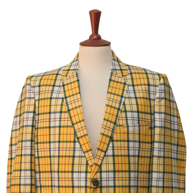 Mens Blazer Yellow Green Plaid Check Wool Dress Formal Suit Jacket Wedding Sport Coat 46R