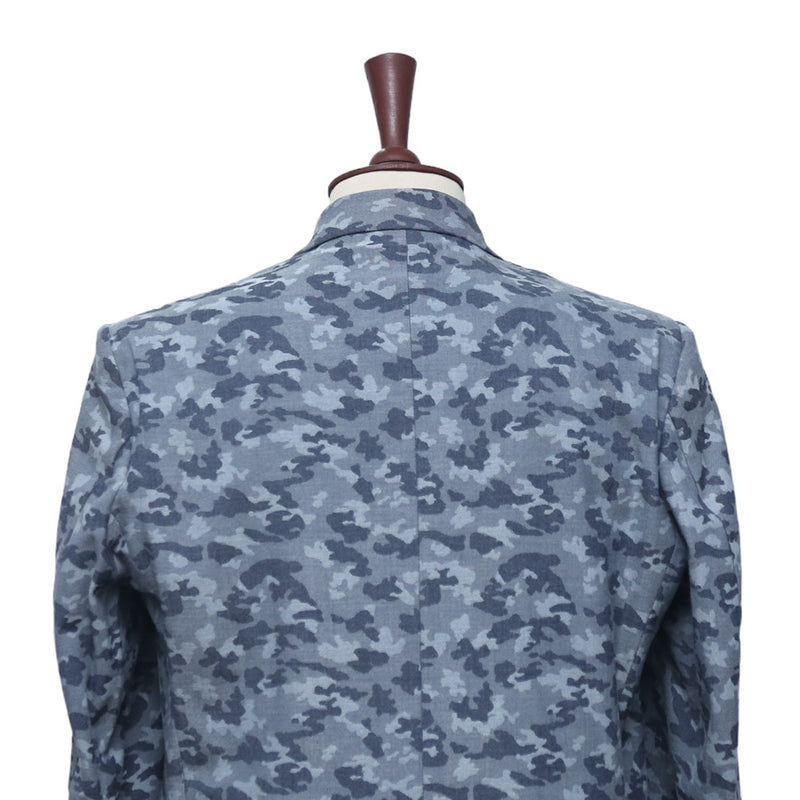 Mens Blazer Blue Camouflage Cotton Handmade Dress Formal Suit Jacket Wedding Sport Coat 44R