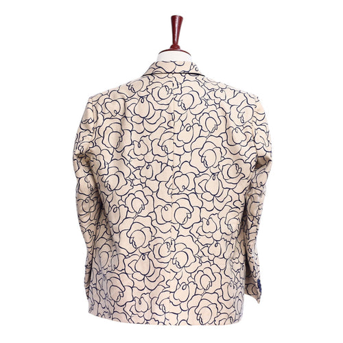 Mens Blazer Beige Blue Floral Abstract Wool Formal Party Jacket Wedding Sport Coat 48R