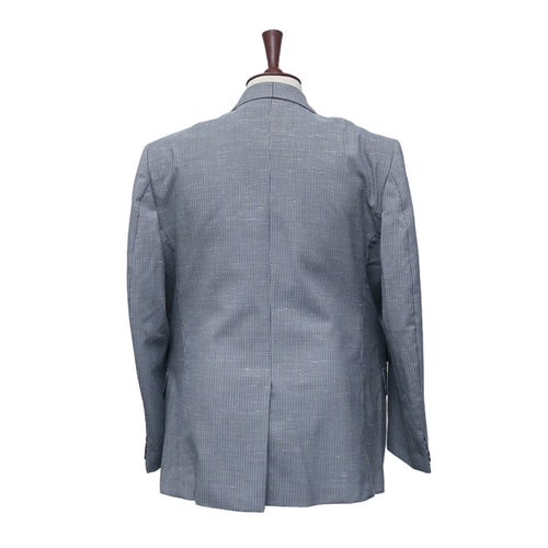 Mens Blazer Blue Striped Textured Cotton Handmade Dress Formal Suit Jacket Wedding Sport Coat 46R