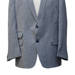 Mens Blazer Blue Striped Textured Cotton Handmade Dress Formal Suit Jacket Wedding Sport Coat 46R