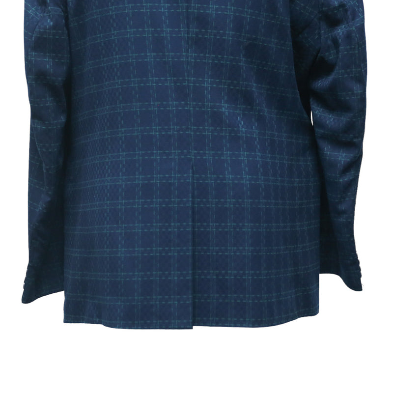 Mens Blazer Blue Green Geometric Check Wool Dress Formal Suit Jacket Wedding Sport Coat 48R