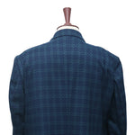 Mens Blazer Blue Green Geometric Check Wool Dress Formal Suit Jacket Wedding Sport Coat 48R