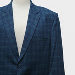 Mens Blazer Blue Green Geometric Check Wool Dress Formal Suit Jacket Wedding Sport Coat 48R