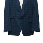 Mens Blazer Blue Green Geometric Check Wool Dress Formal Suit Jacket Wedding Sport Coat 48R