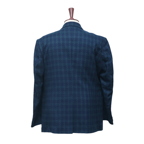 Mens Blazer Blue Green Geometric Check Wool Dress Formal Suit Jacket Wedding Sport Coat 48R