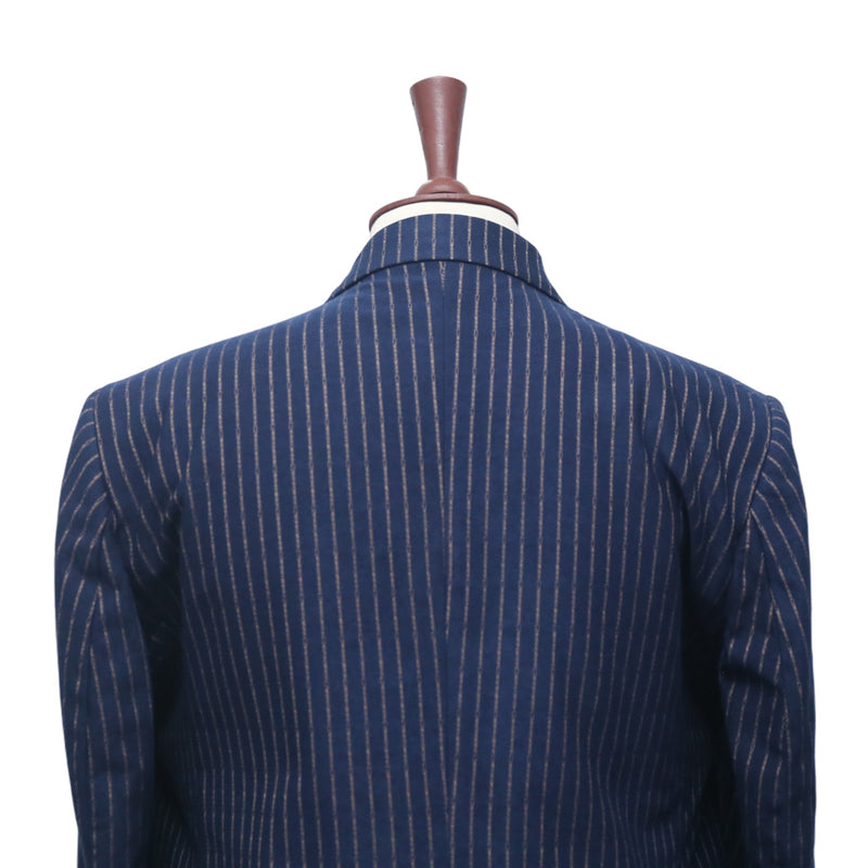 Mens Blazer Blue Beige Striped Geometric Wool Dress Formal Suit Jacket Wedding Sport Coat 48R