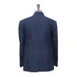 Mens Blazer Blue Beige Striped Geometric Wool Dress Formal Suit Jacket Wedding Sport Coat 48R