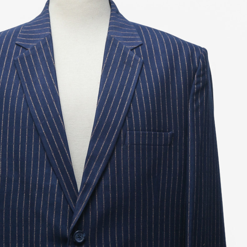 Mens Blazer Blue Beige Striped Geometric Wool Dress Formal Suit Jacket Wedding Sport Coat 48R